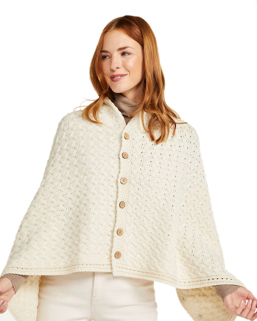 Aran Merino Wool Knit Button Poncho - Image 10