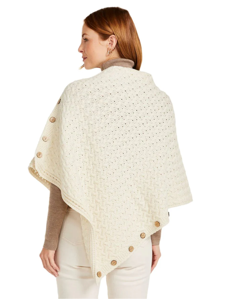 Aran Merino Wool Knit Button Poncho - Image 12