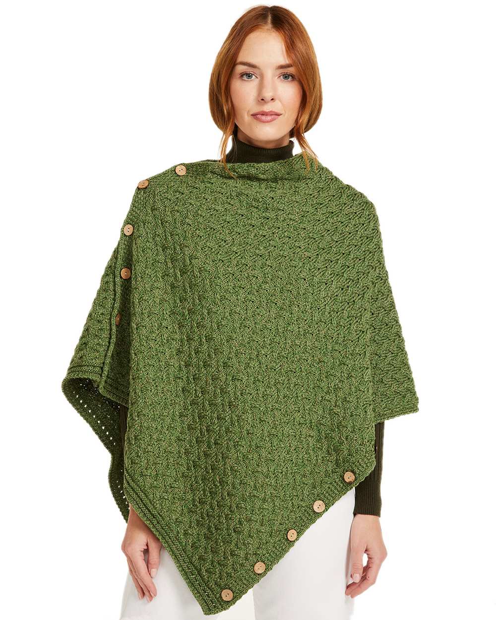 Aran Merino Wool Knit Button Poncho - Image 18