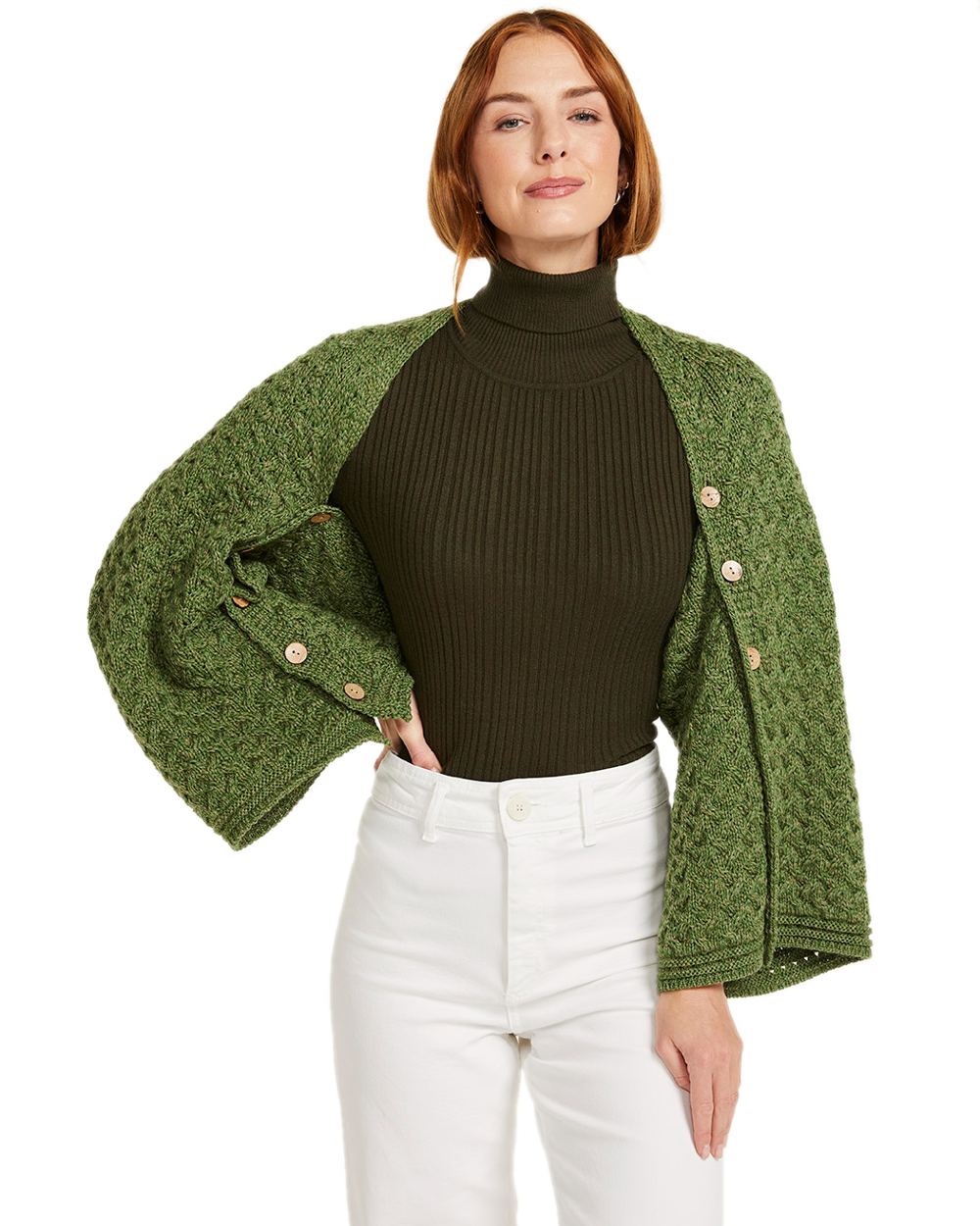 Aran Merino Wool Knit Button Poncho - Image 19