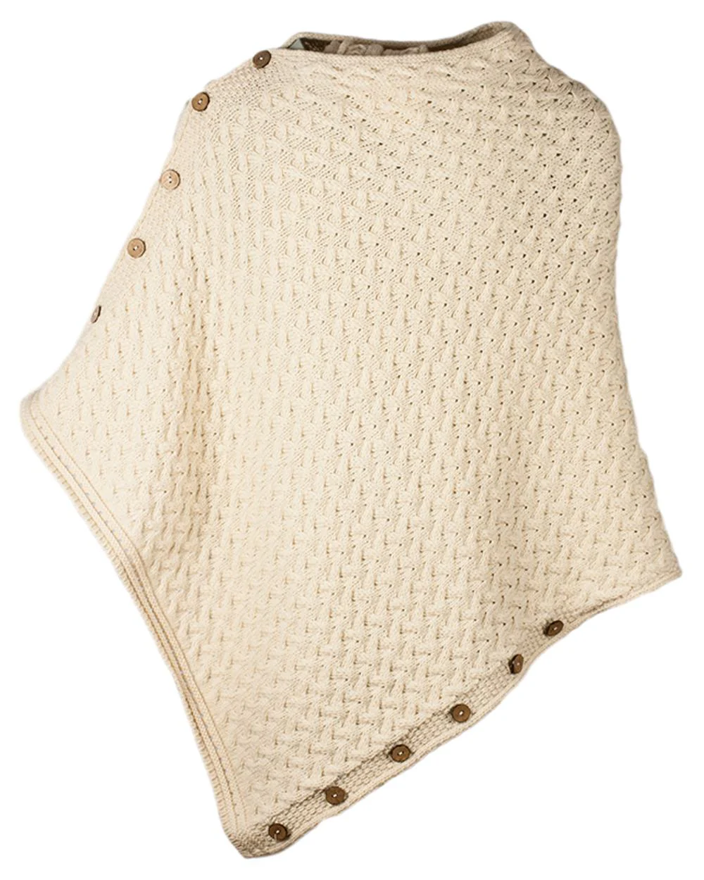 Aran Merino Wool Knit Button Poncho - Image 8