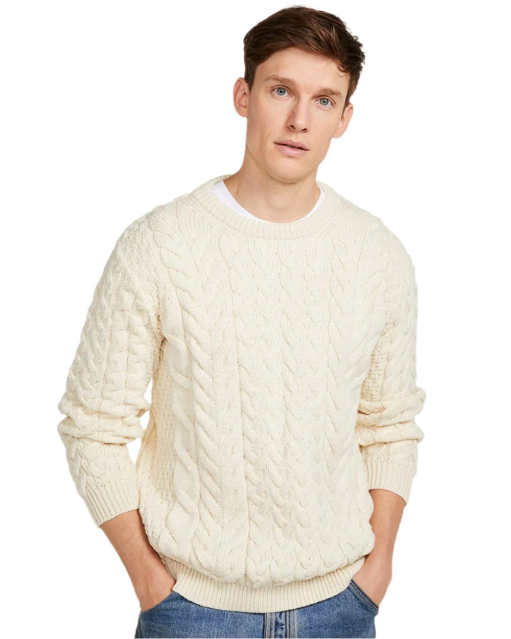 Aran Merino Wool Crew Neck Jumper - Image 10