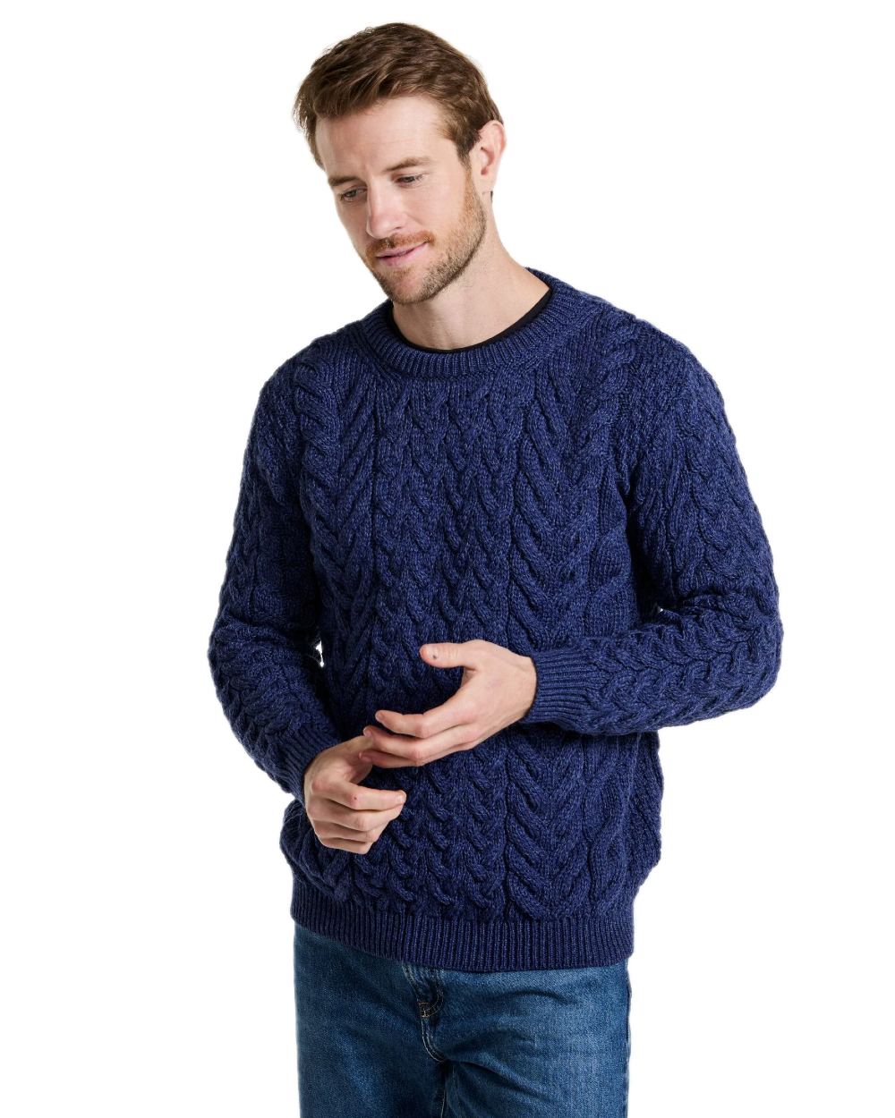 Aran Merino Wool Crew Neck Jumper - Image 14