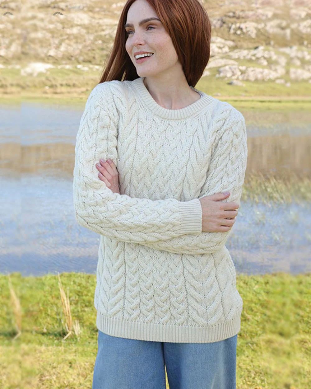 Aran Merino Wool Crew Neck Jumper - Image 3