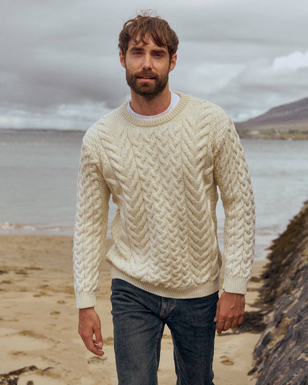 Aran Merino Wool Crew Neck Jumper - Image 4