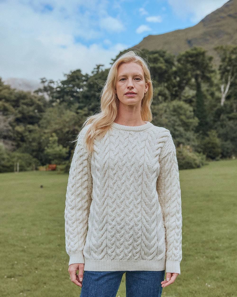 Aran Merino Wool Crew Neck Jumper - Image 5
