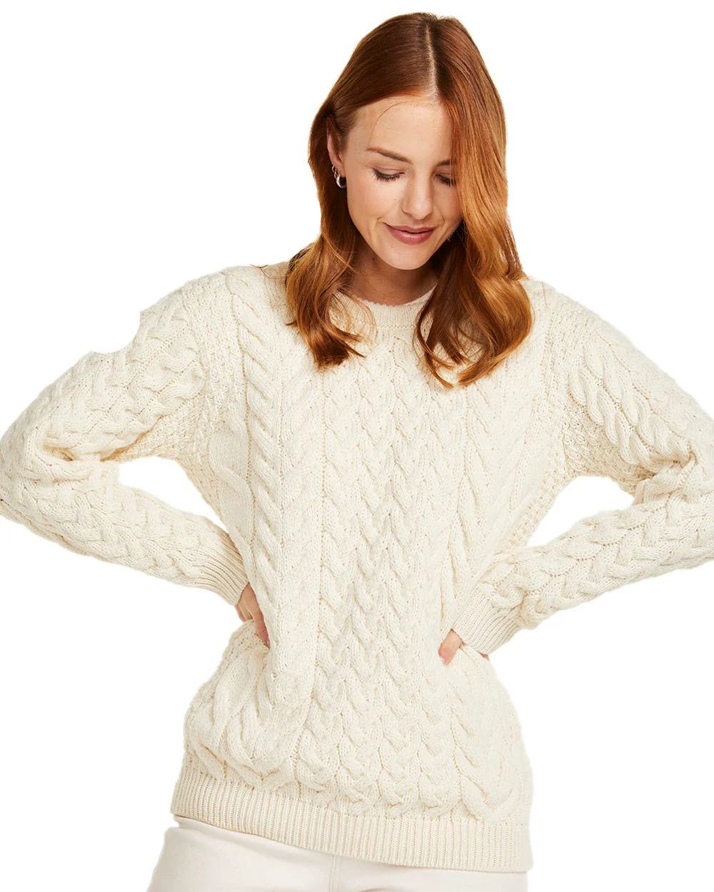 Aran Merino Wool Crew Neck Jumper - Image 9