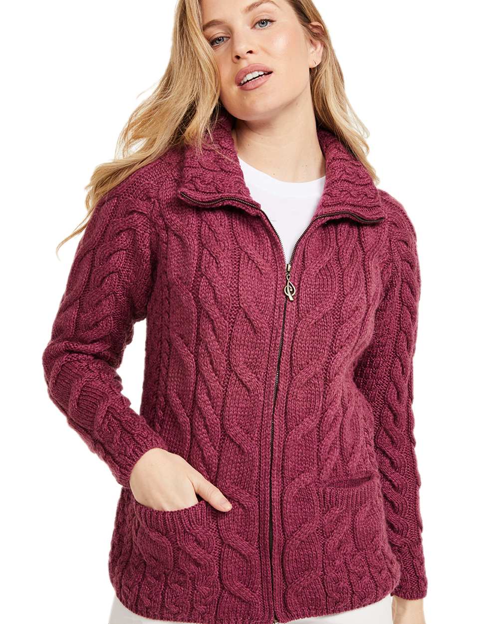 Aran Merino Wool Full Zip Cardigan - Image 13