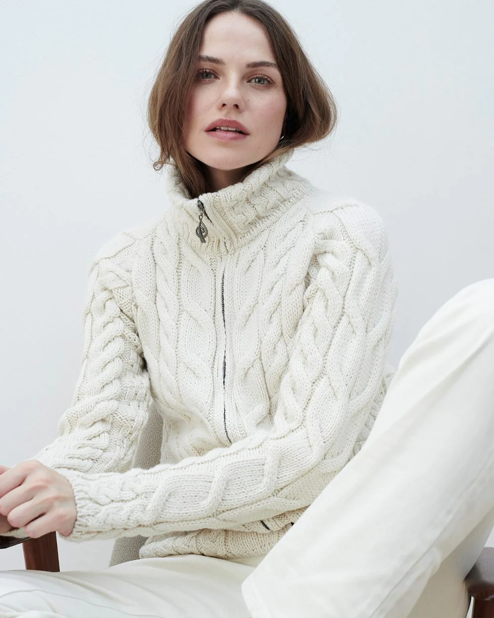 Aran Merino Wool Full Zip Cardigan - Image 7