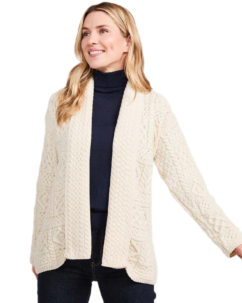 Aran Womens Liffey Merino Shawl Cardigan - Image 4