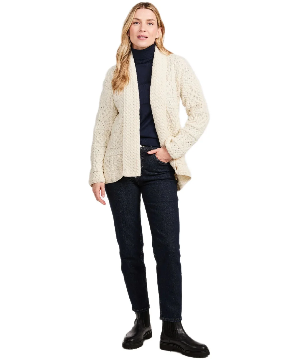 Aran Womens Liffey Merino Shawl Cardigan - Image 5
