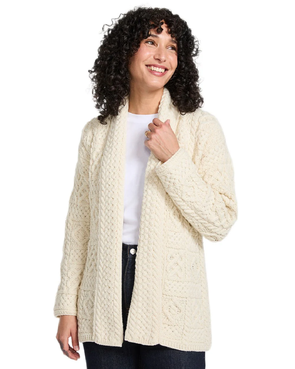 Aran Womens Liffey Merino Shawl Cardigan - Image 6