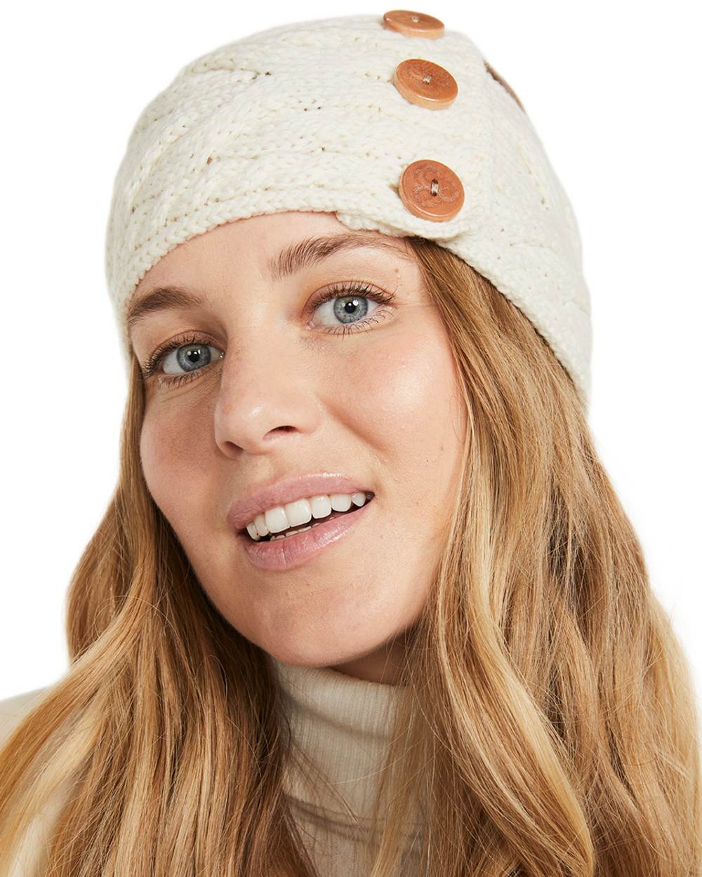 Aran Womens Multi Cable Headband With Buttons - Image 2