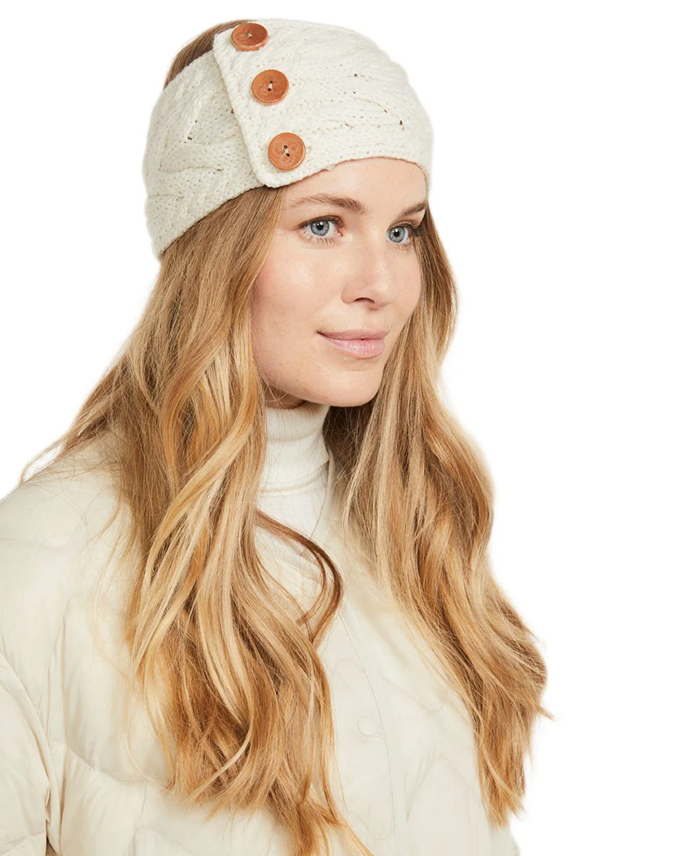 Aran Womens Multi Cable Headband With Buttons - Image 3