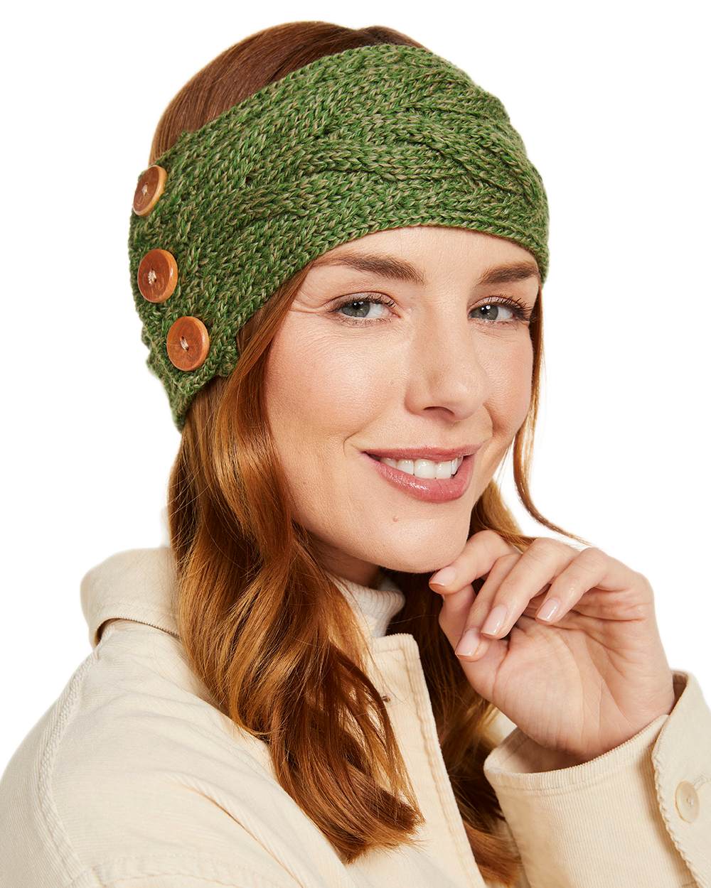 Aran Womens Multi Cable Headband With Buttons - Image 7
