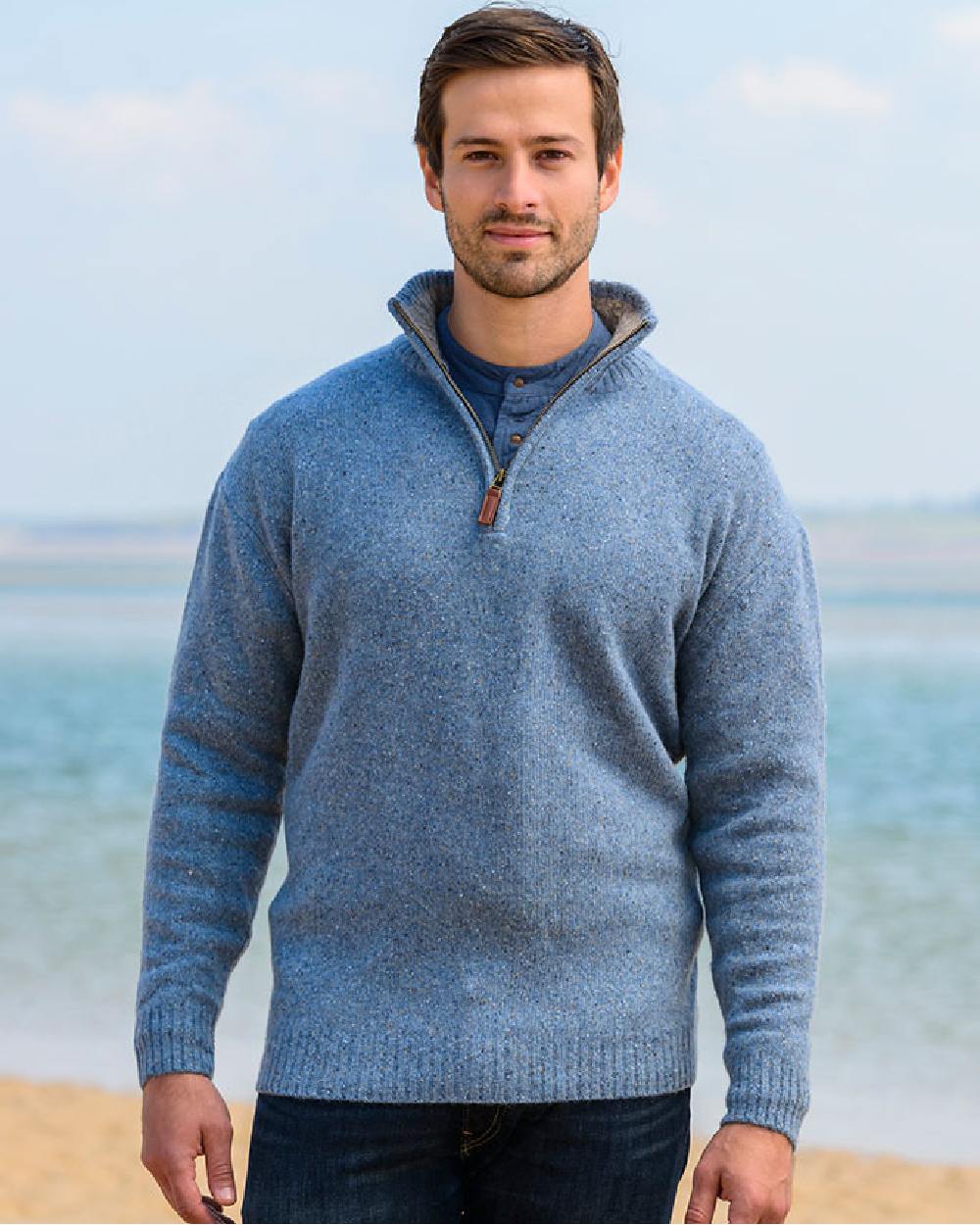Aran Wool Zip Neck Sweater - Image 15