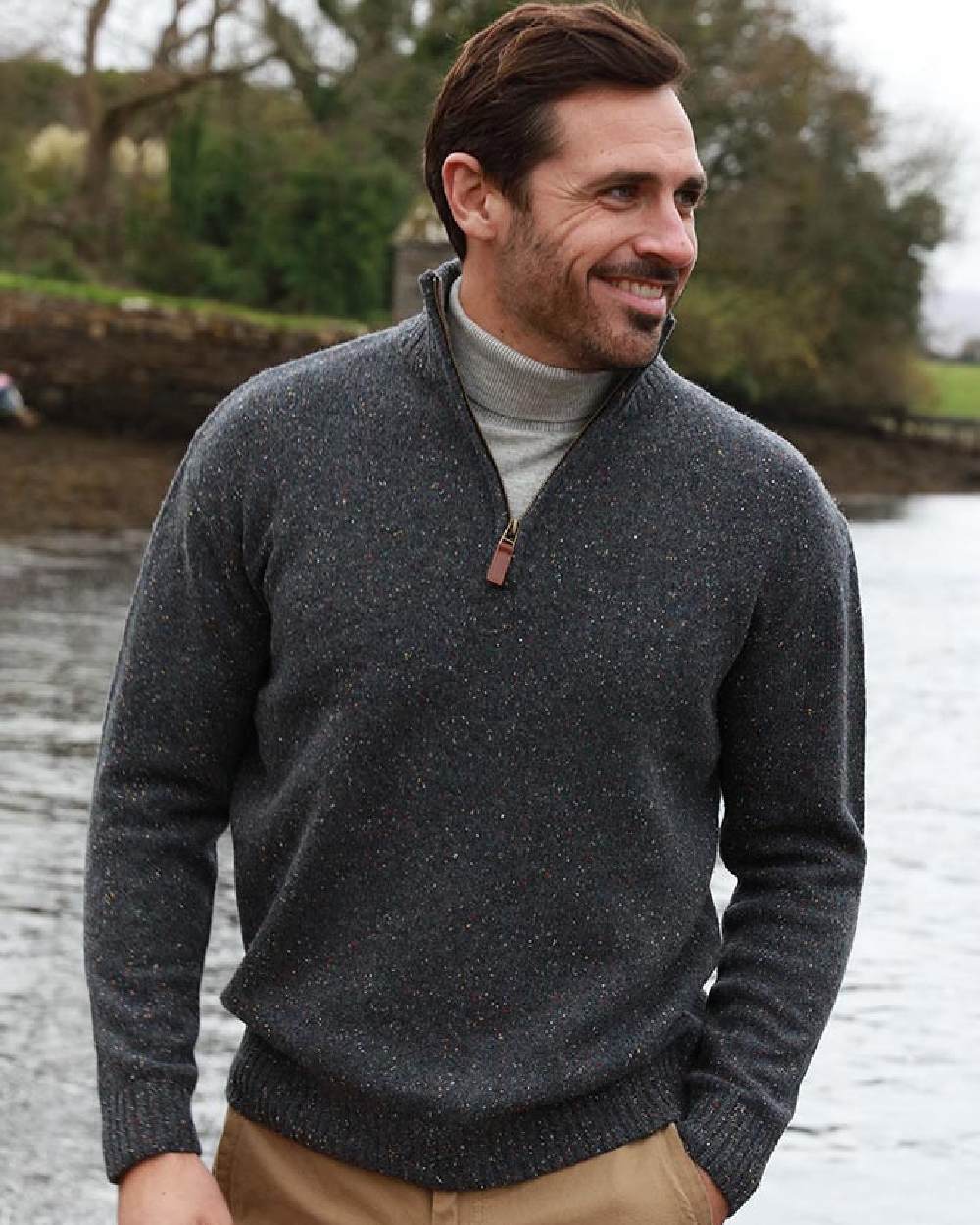 Aran Wool Zip Neck Sweater - Image 9