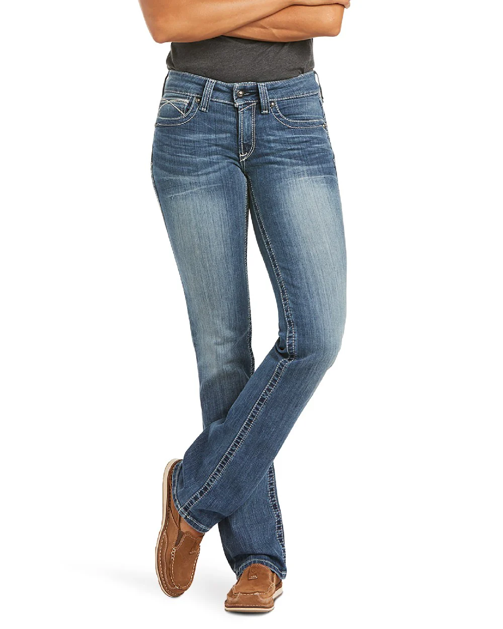 Ariat Womens Real Mid Rise Icon Stackable Straight Leg Jeans - Image 7