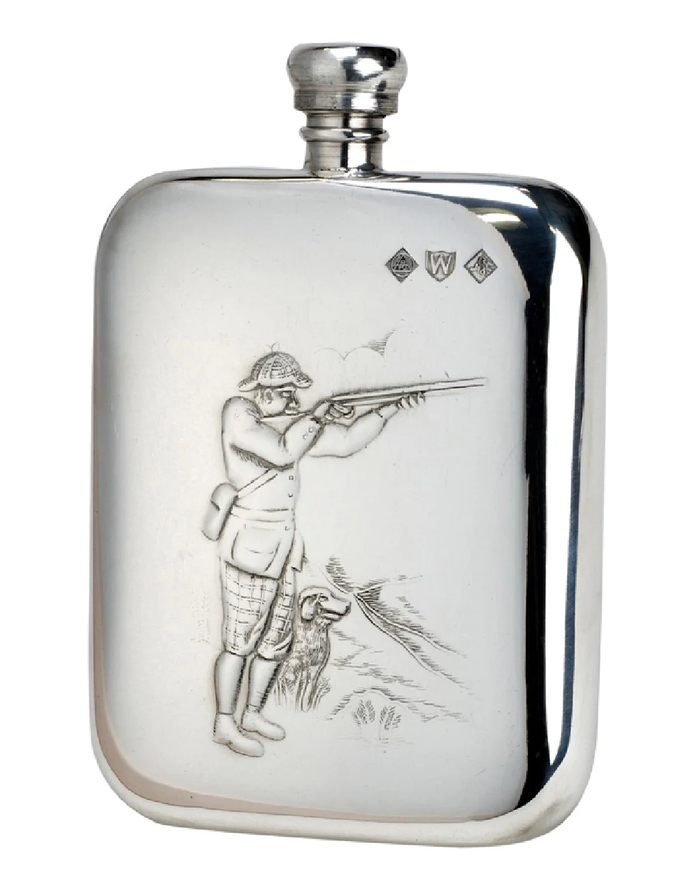 Bisley 6oz Shooter & Dog Pewter Rounded Flask - Image 2