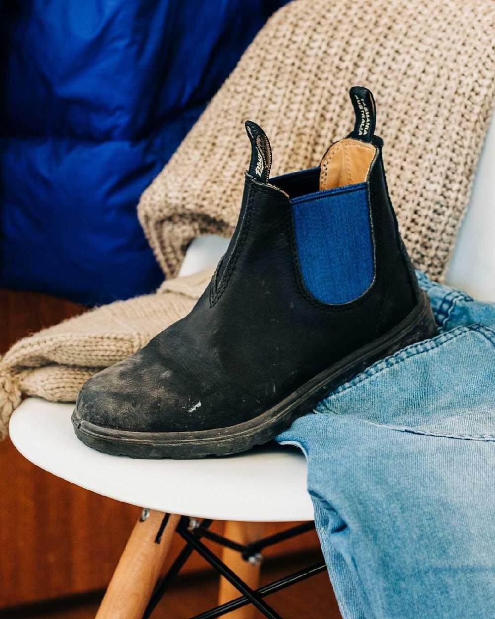 Blundstone Childrens 580 Black Blue Chelsea Boots - Image 3