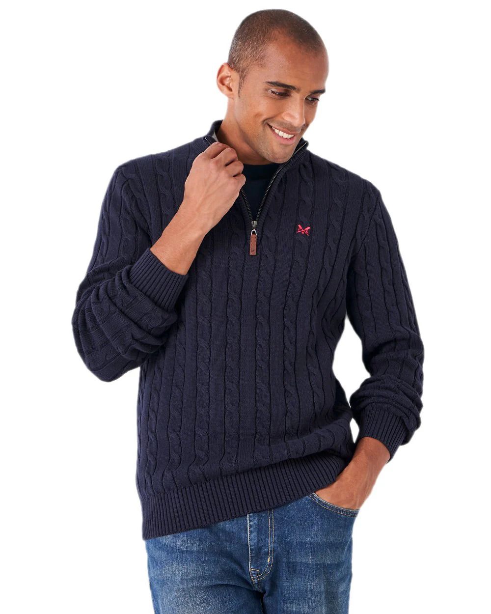 Crew Clothing Mens Oarsman Cable Knit Half Zip Jumper - Image 2