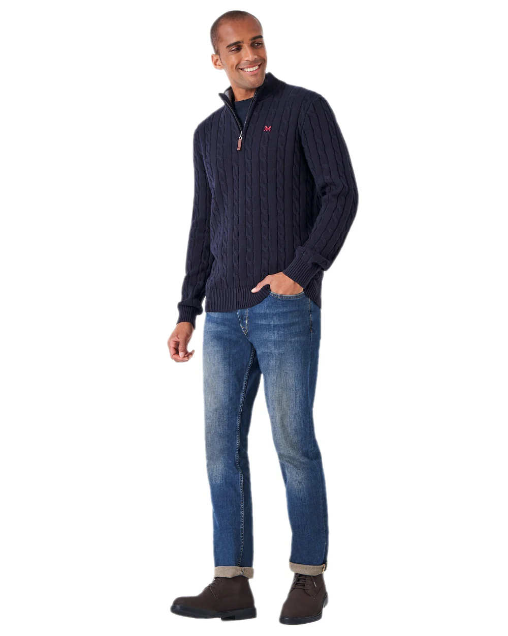Crew Clothing Mens Oarsman Cable Knit Half Zip Jumper - Image 3