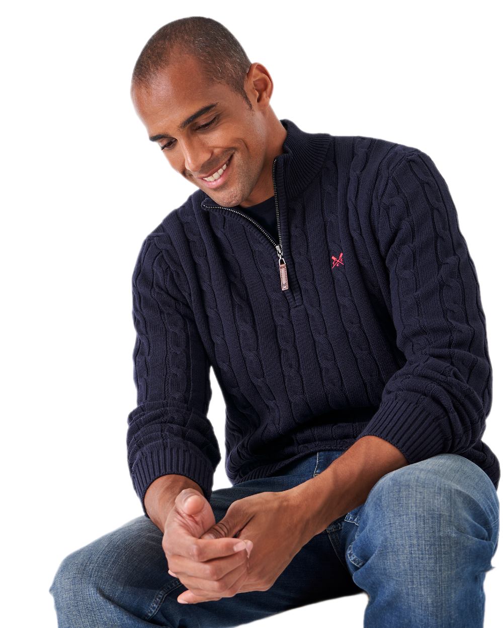 Crew Clothing Mens Oarsman Cable Knit Half Zip Jumper - Image 4