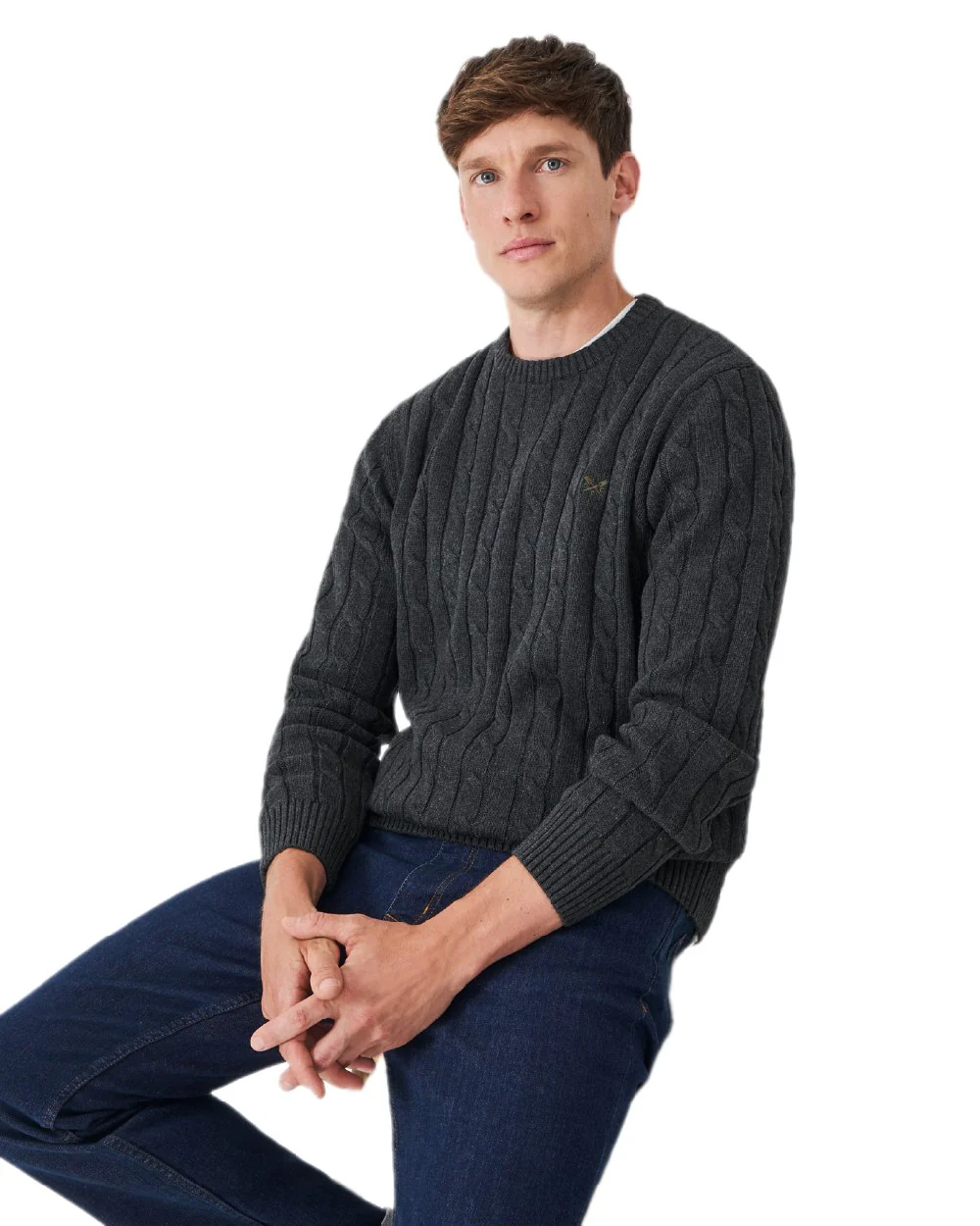 Crew Clothing Mens Oarsman Cable Knit Organic Cotton Crew Neck Jumper - Image 2