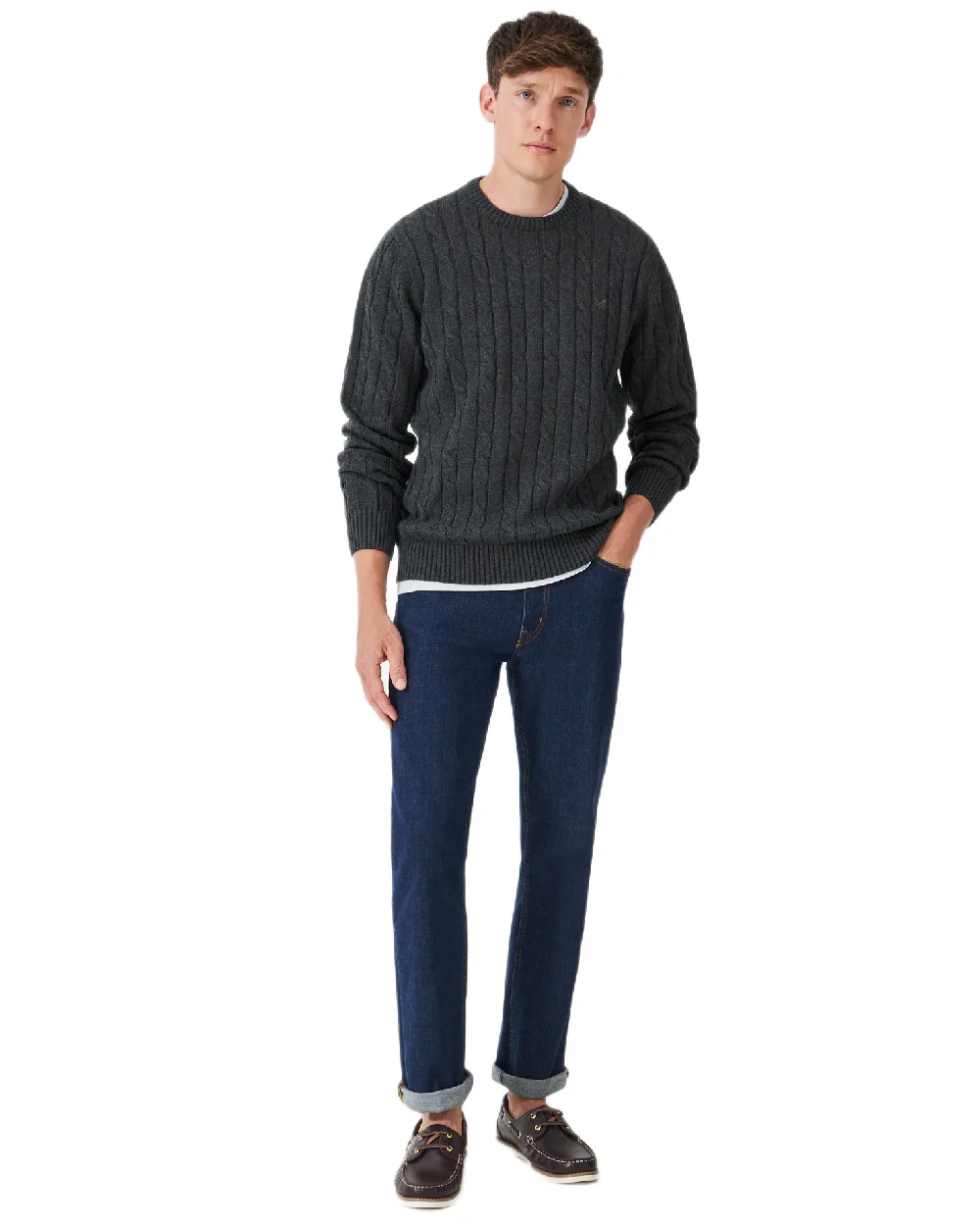 Crew Clothing Mens Oarsman Cable Knit Organic Cotton Crew Neck Jumper - Image 4