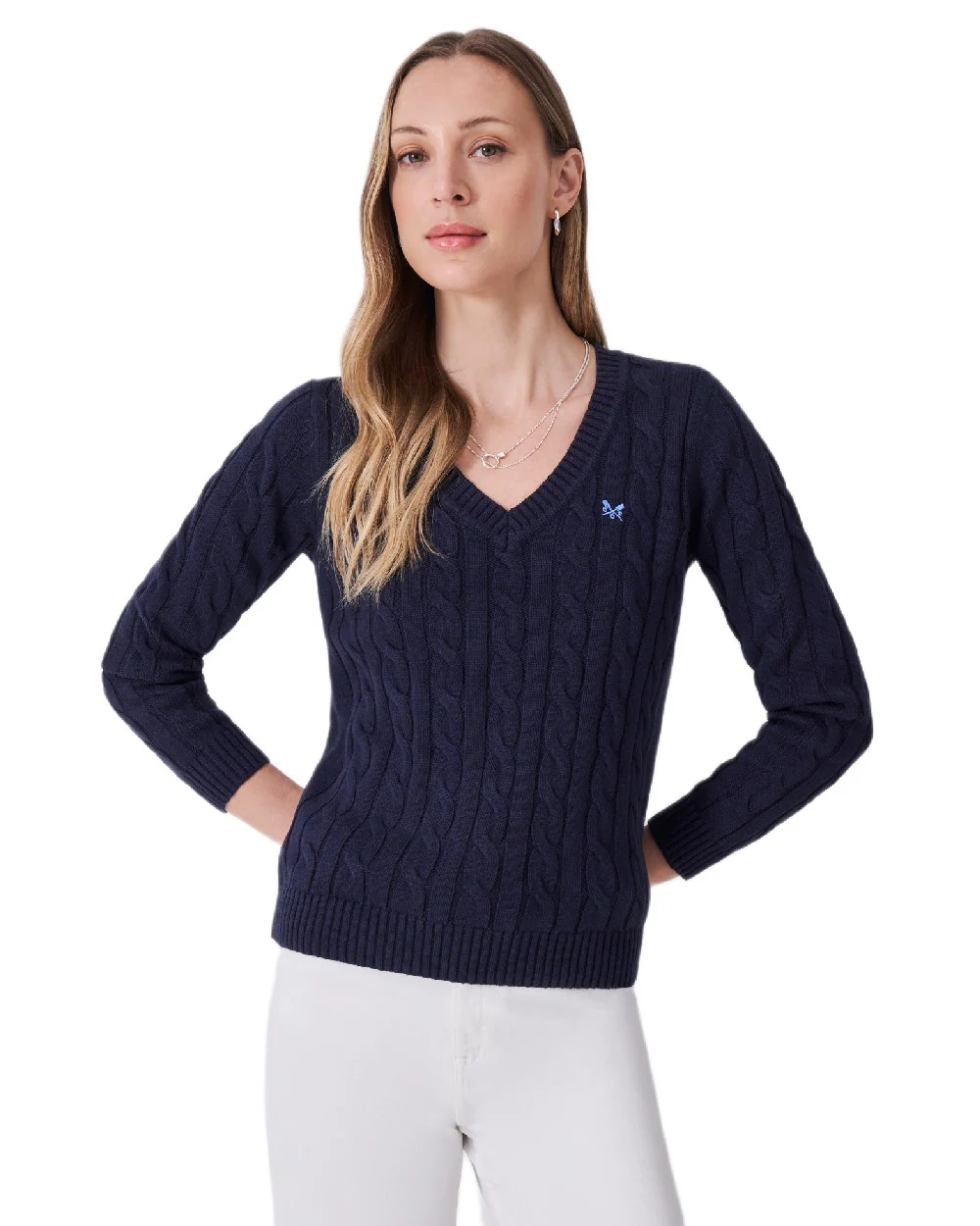 Crew Clothing Womens V Neck Chunky Heritage Cable Knit Jumper - Image 2