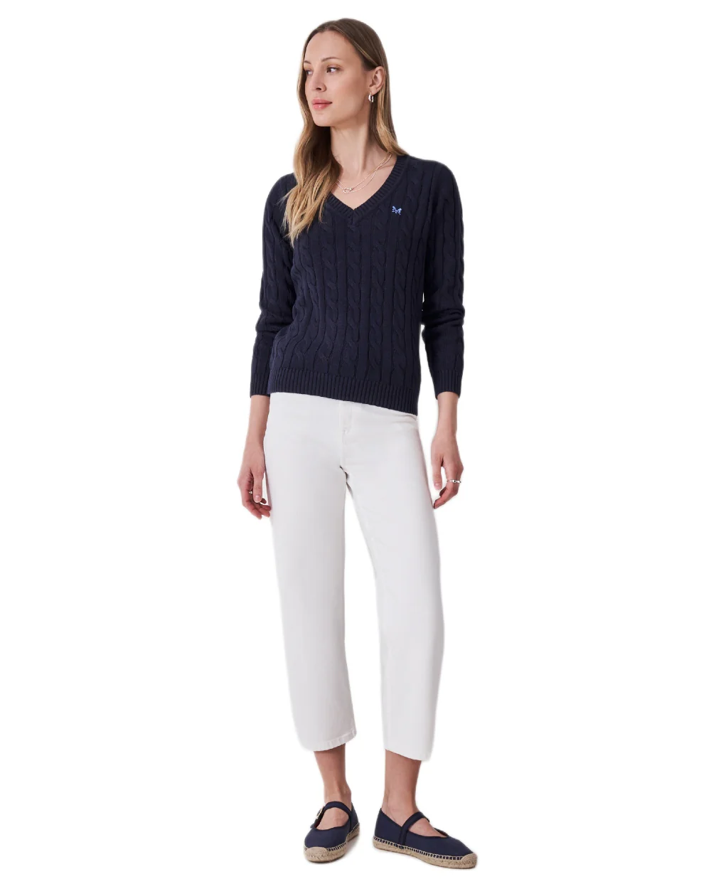 Crew Clothing Womens V Neck Chunky Heritage Cable Knit Jumper - Image 3