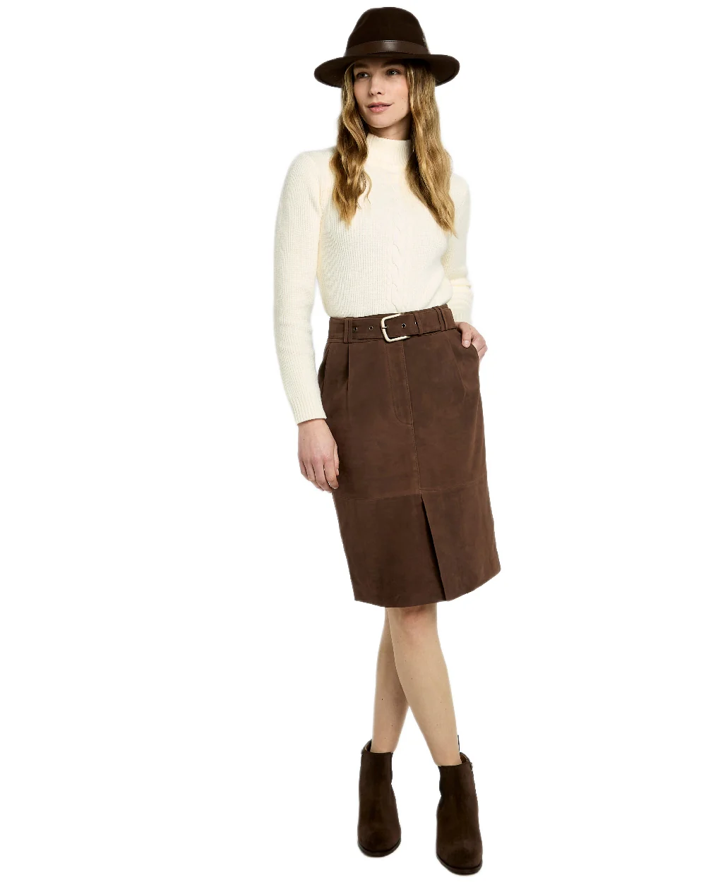Dubarry Womens Sullivan Knee Length Belted Suede Skirt - Image 2
