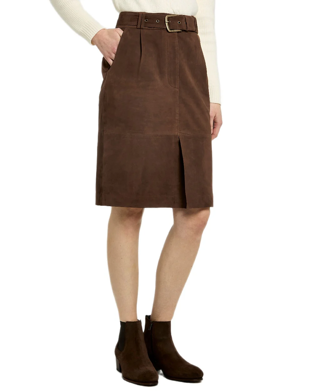 Dubarry Womens Sullivan Knee Length Belted Suede Skirt - Image 6