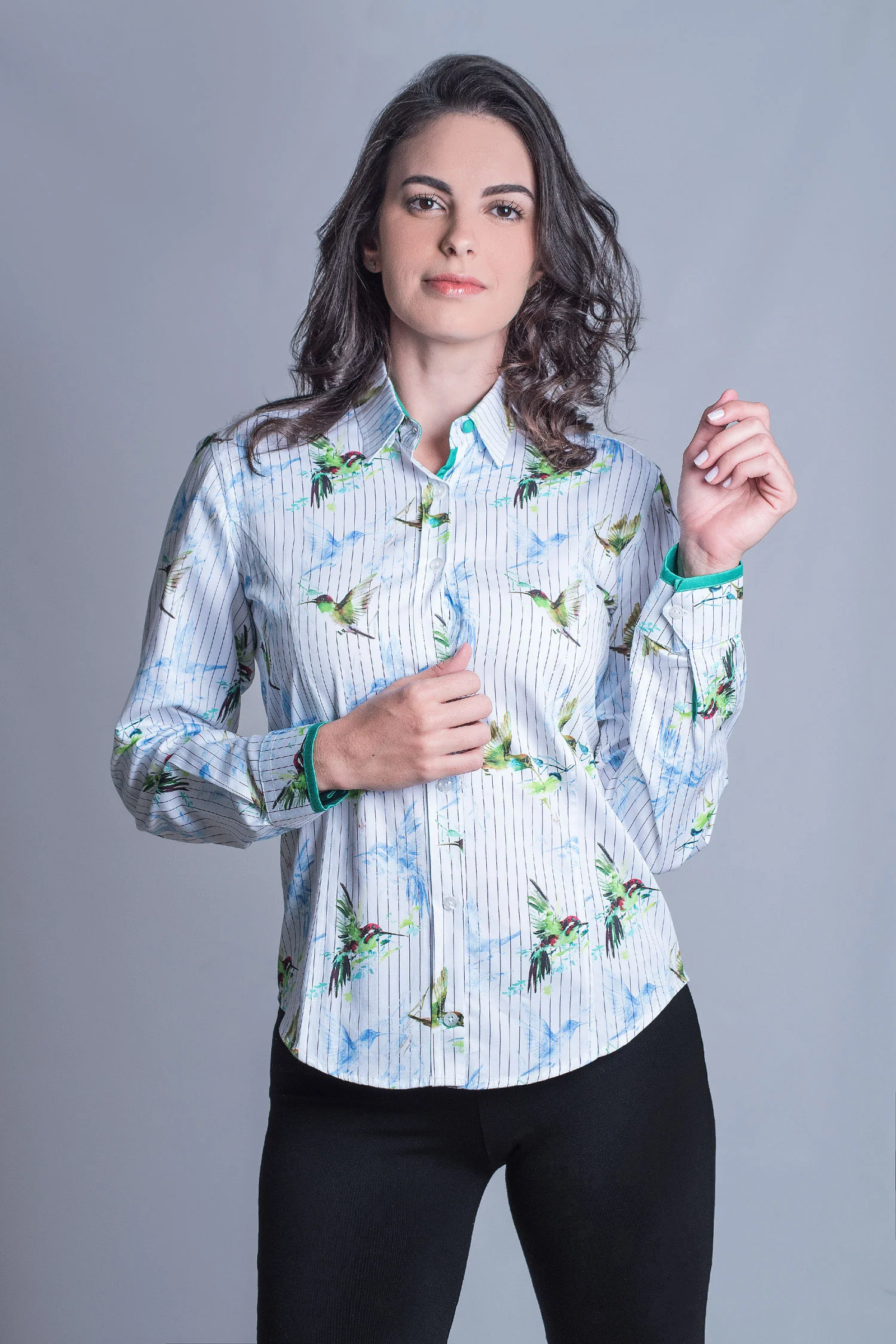 Hartwell Layla Cotton Shirt | Hummingbird Stripe - Image 3