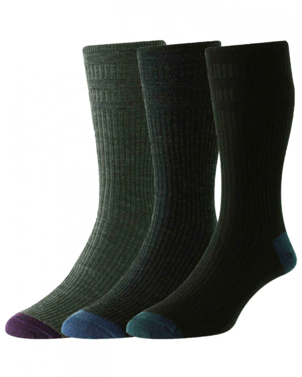 HJ Hall Contrast Heel & Toe Wool Rich Softop Socks 3 Pair Pack - Image 2