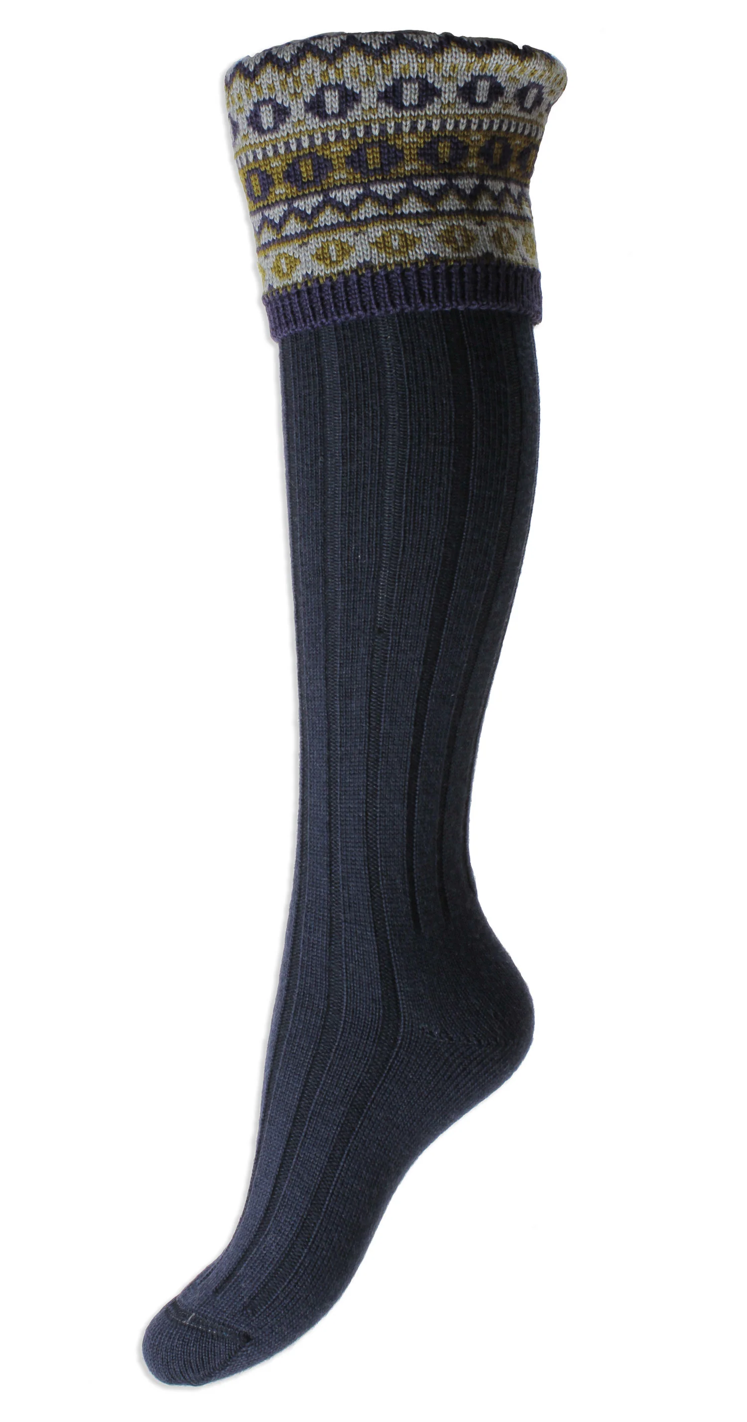 HJ Hall Foxley Ladies Merino Wool Long Sock | Fairisle Pattern Top - Image 3