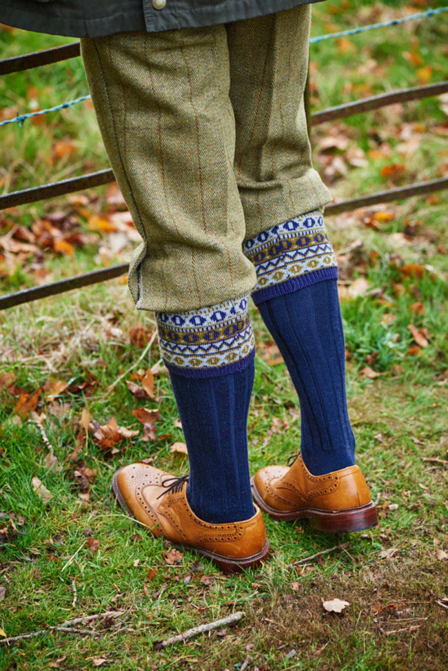 HJ Hall Foxley Ladies Merino Wool Long Sock | Fairisle Pattern Top - Image 4