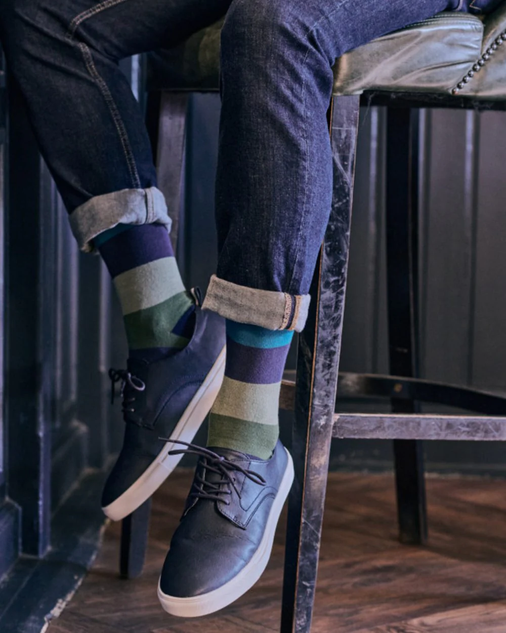 HJ Hall Mens Block Stripe Cotton Comfort Top Socks - Image 2