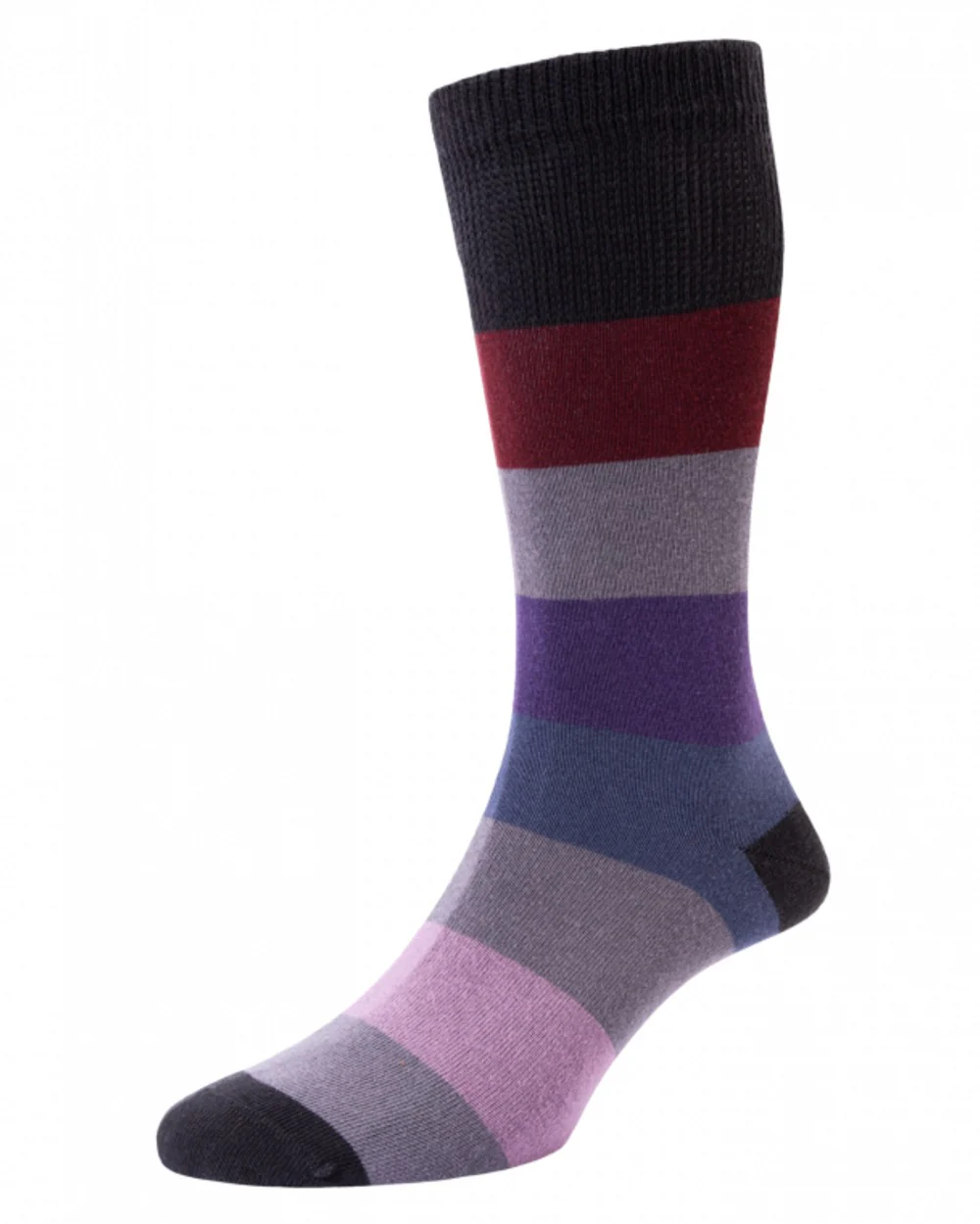 HJ Hall Mens Block Stripe Cotton Comfort Top Socks - Image 4