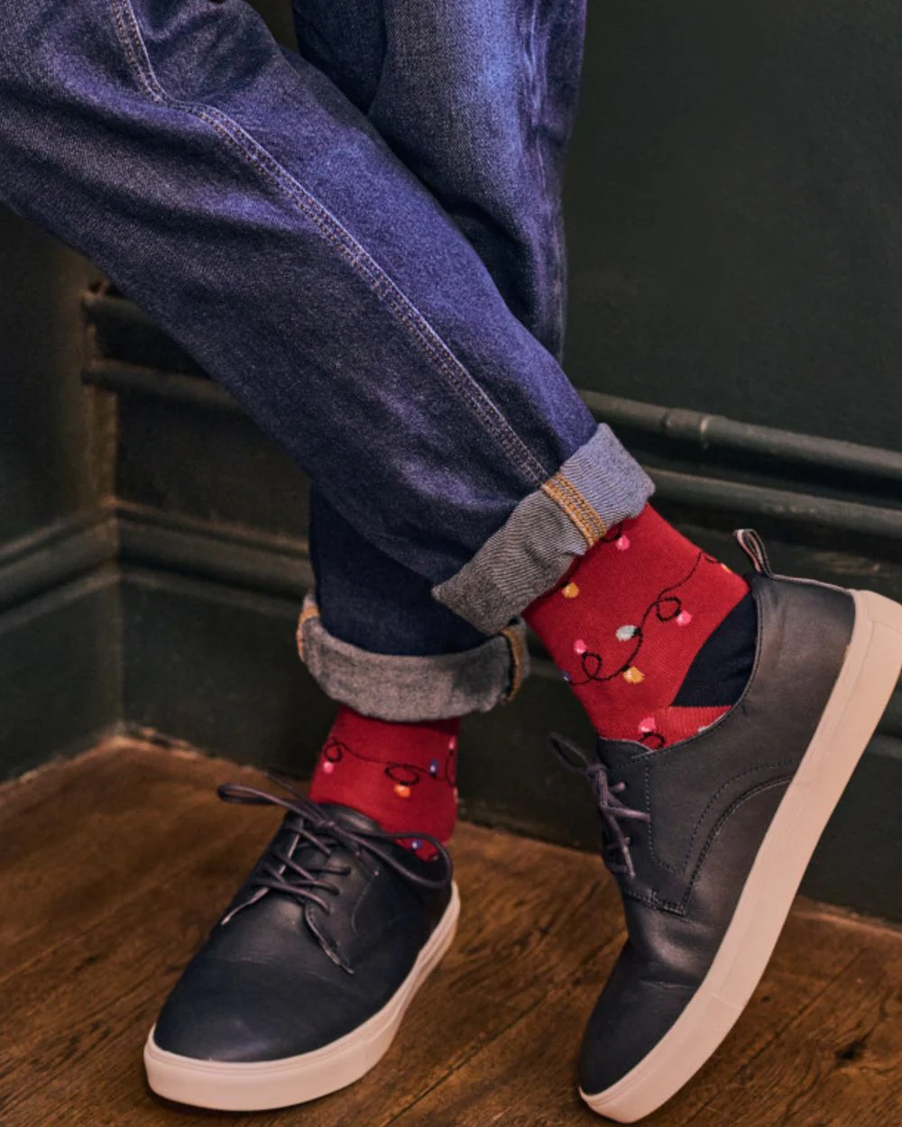 HJ Hall Mens Christmas Lights Motif Cotton Rich Socks - Image 2