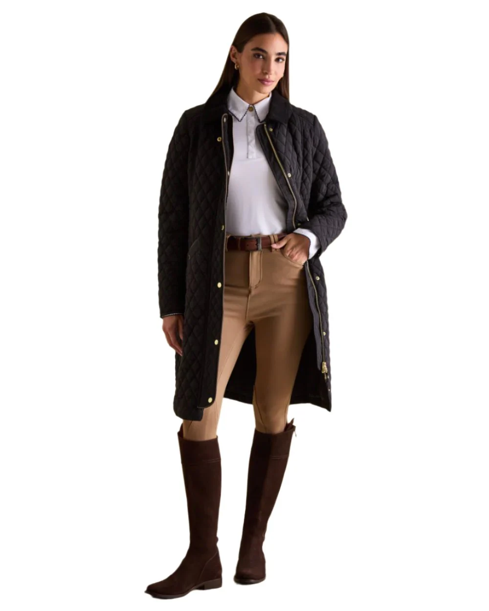 Joules Rosewell Showerproof Longline Diamond Quilted Coat - Image 3