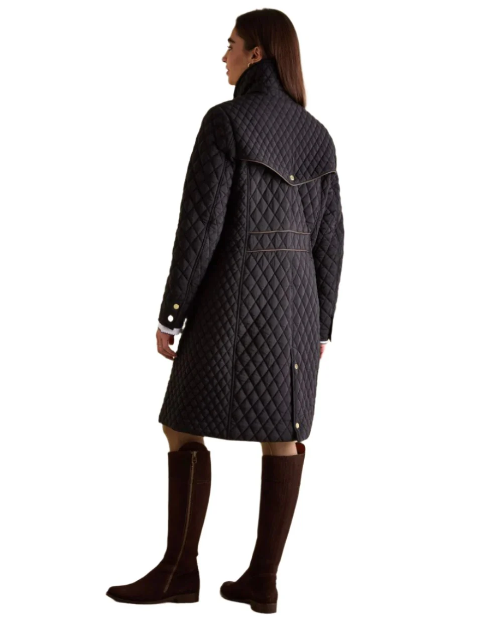 Joules Rosewell Showerproof Longline Diamond Quilted Coat - Image 4