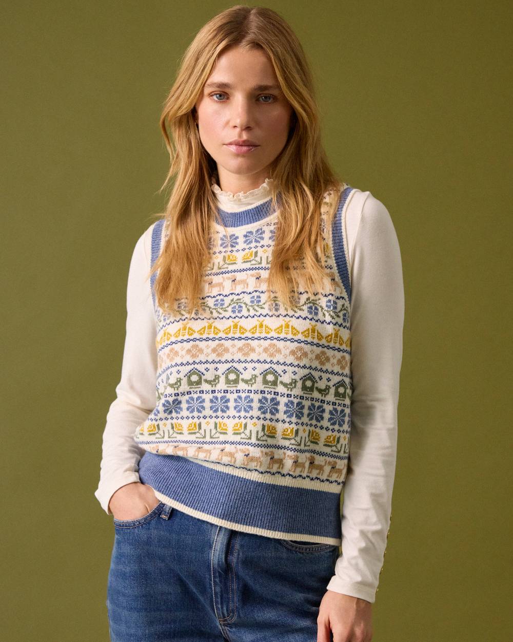 Joules Womens Birds & Bees Knitted Crew Neck Vest - Image 4
