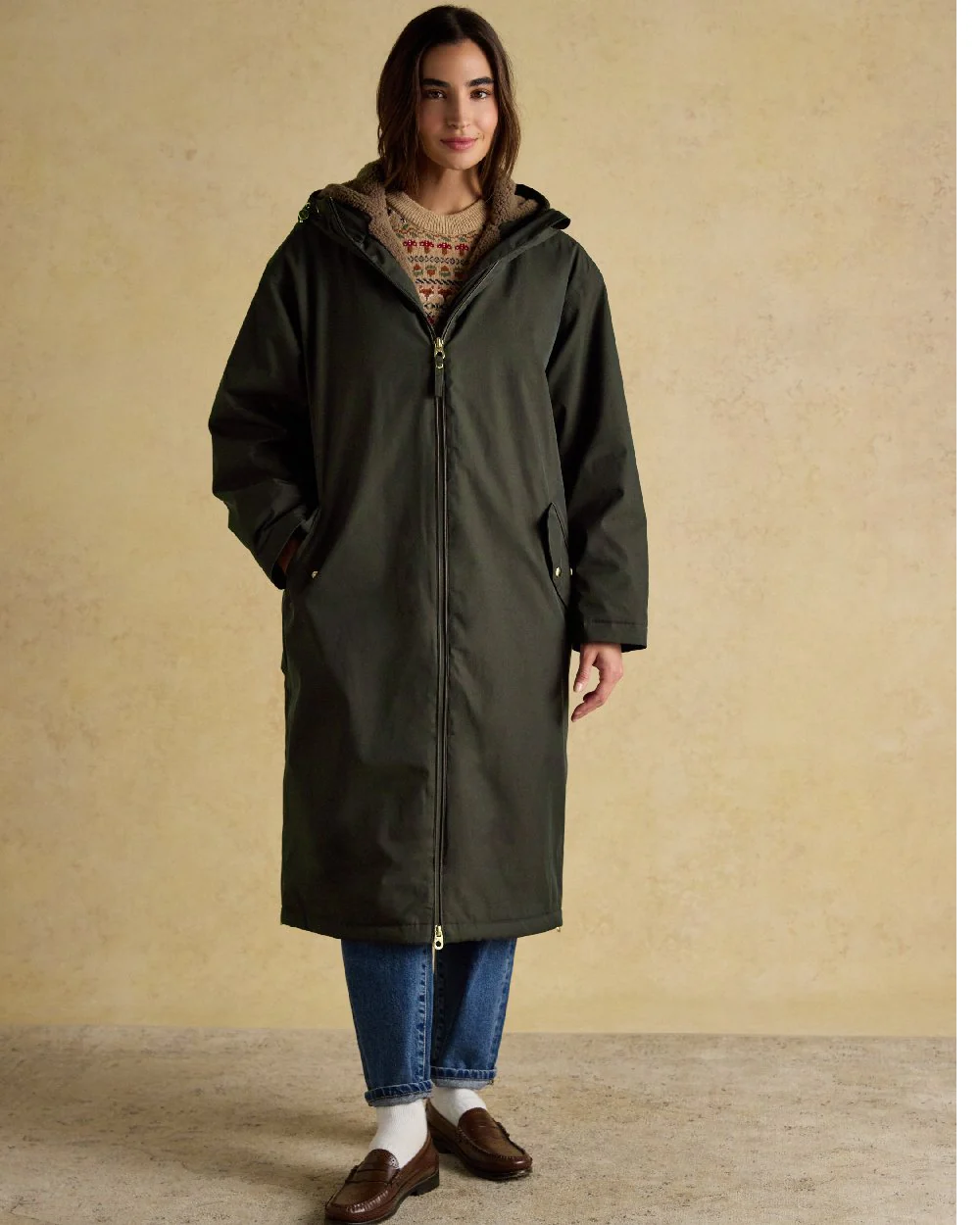 Joules Womens Coverall Oversized Fleece Lined Waterproof Coat - Image 2