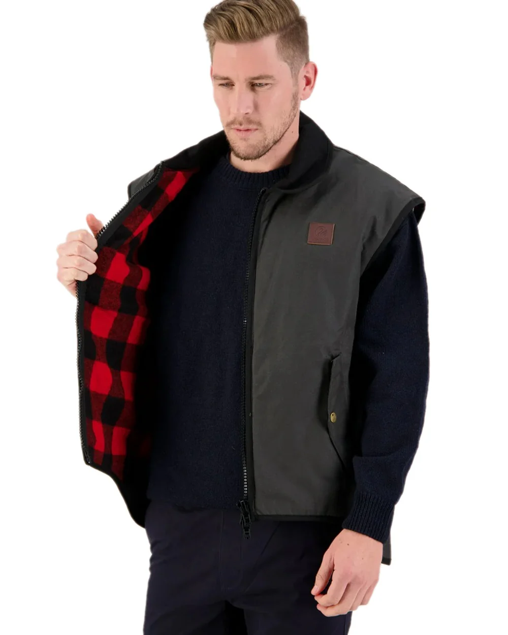 Swanndri Mens Foxton Oilskin Vest with Wool Lining - Image 5